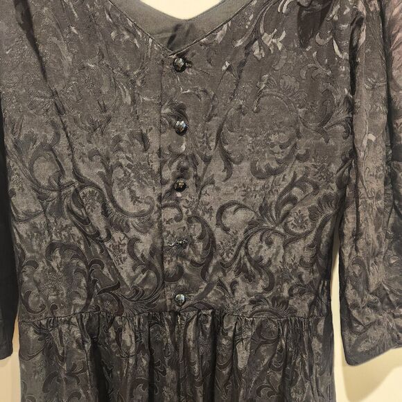 Lanz Salzburg Vintage Black Floral Jacquard Drop Waist Maxi Dress Size 12 80s - Picture 6 of 13